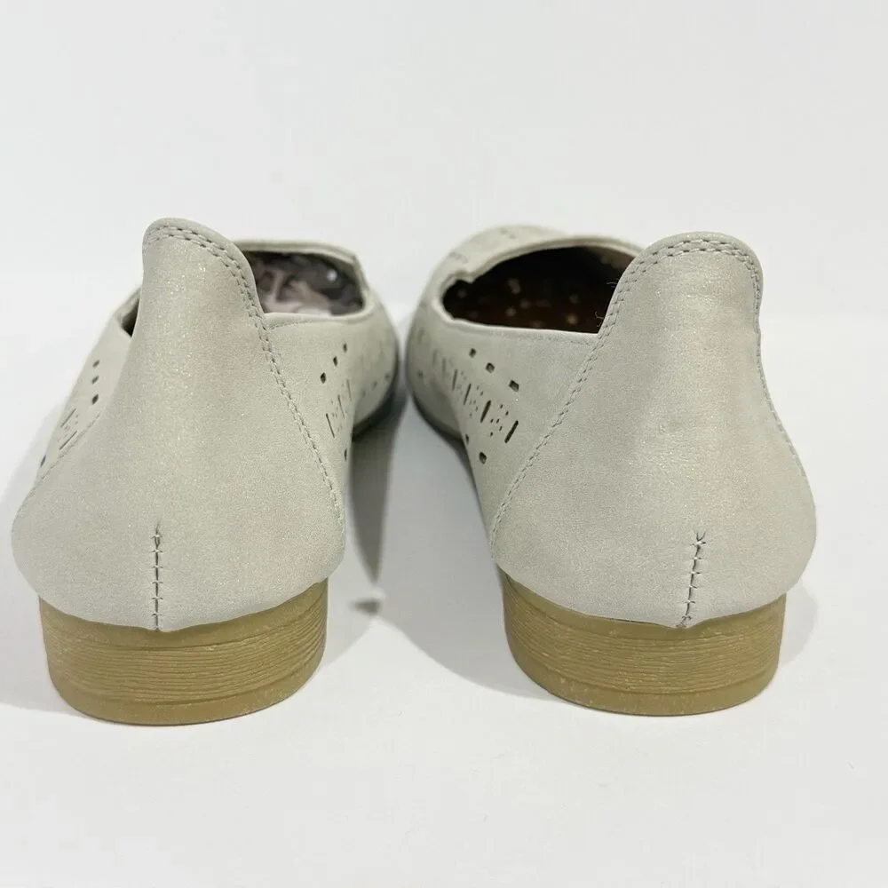 Rominz Women's Flats Shoes Comfortable Grey PU Leather Ballet Flats Size 6